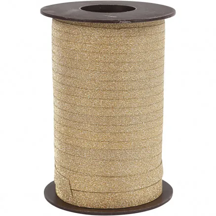 Geschenkband, Gold, B: 10 mm, Glitzer, 100 m/ 1 Rolle.