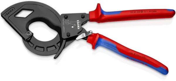 Knipex Kabelschere (Ratschenprinzip, 3-Gang) schwarz brüniert, mit Mehrkomponenten-Griff 320 mm