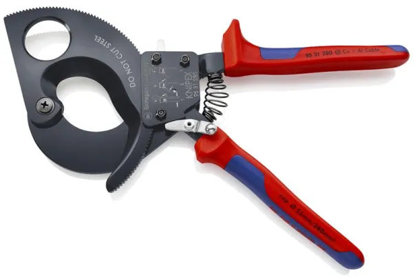 Knipex Kabelschere (Ratschenprinzip) schwarz lackiert, mit Mehrkomponenten-Griff 280 mm