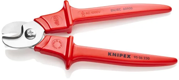 Knipex Kabelschere Griffe mit Kunststoff eingespritzt, kunststoffisoliert, VDE-geprüft 230 mm
