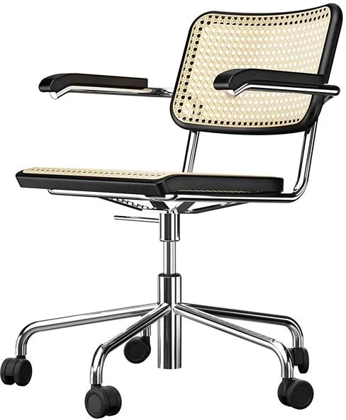 Thonet S 64 VDR Drehbarer Bürostuhl mit Armlehnen Chrom/Schwarz gebeizte Buche