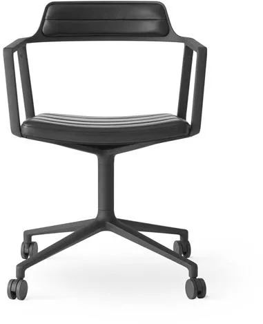 Vipp 452 Drehstuhl mit Rollen Schwarzes Leder